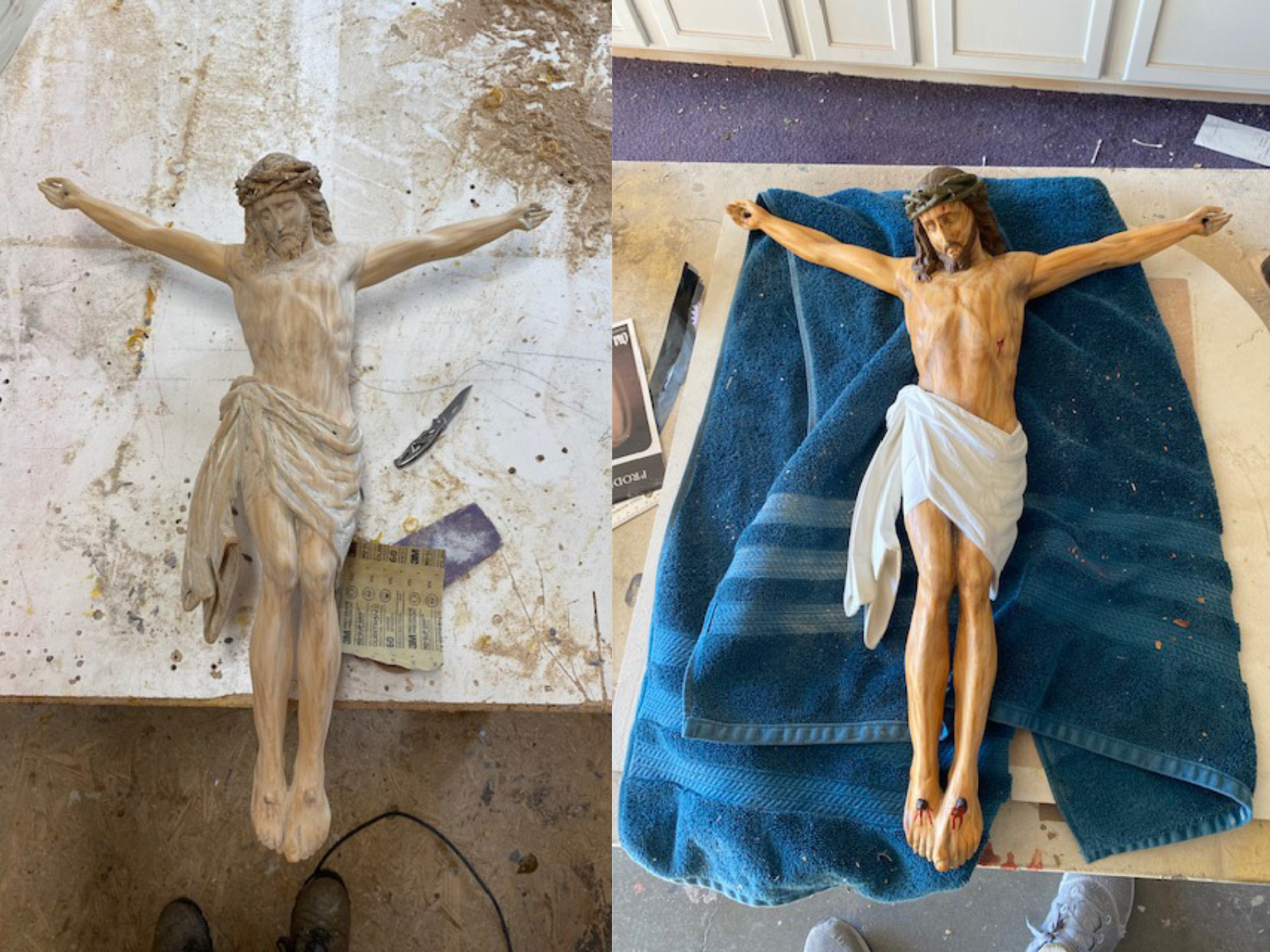 Wooden Christ Before & After